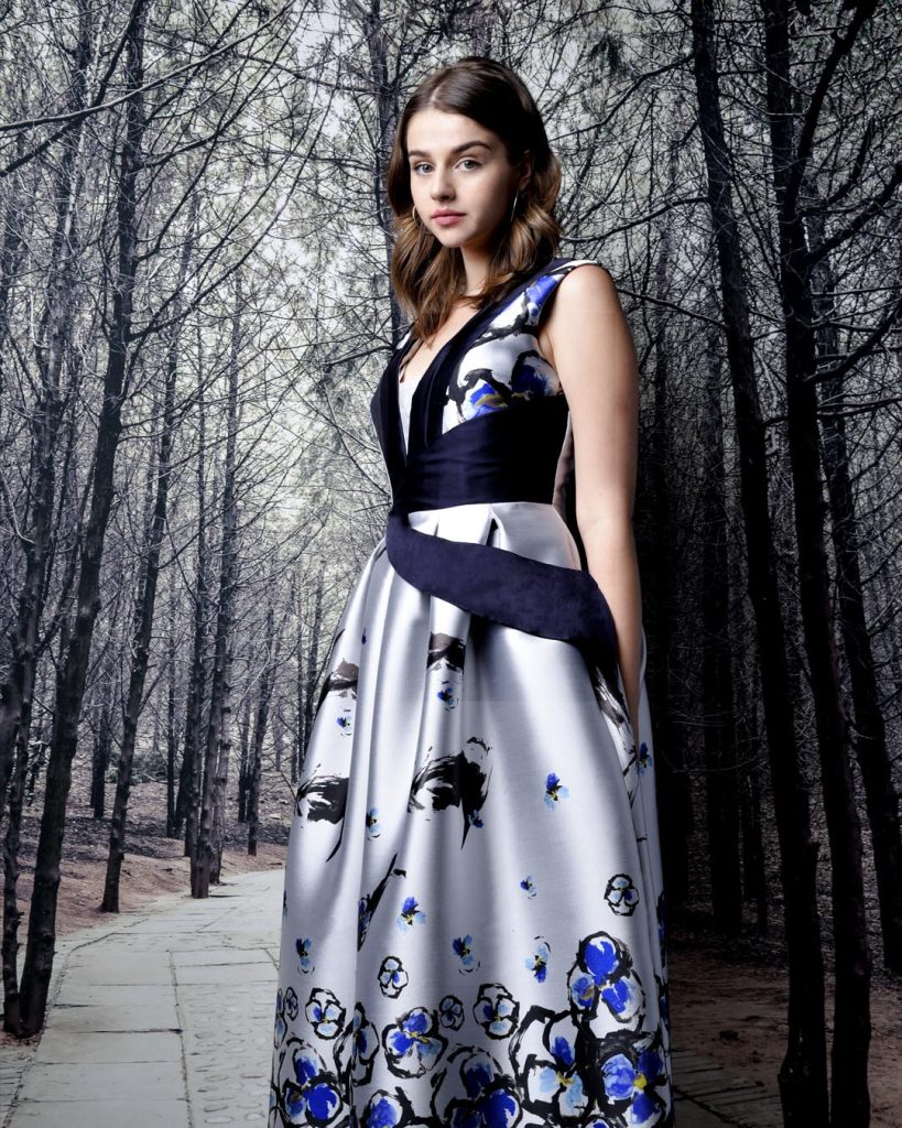Floral couture dress SAROSSOW Long floral dress with digital print and dark blue details